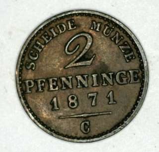 GERMANY (PRUSSIA) coin 2 PFENNINGE 1871 C VF+  