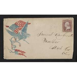 Civil War envelope,eagle with Confederate flag in talon attacking 