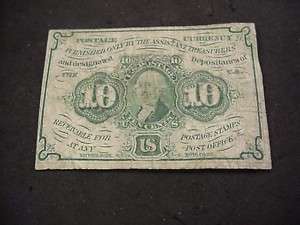 1862 1863 10 CENT FRACTIONAL CURRENCY NOTE FIRST ISSUE  
