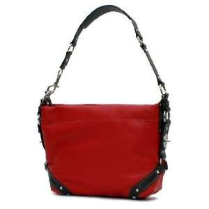  Red Faux Leather Hobo Handbag w/ Black Handle & Trim 