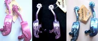   youth SHOW Western Engraved Spurs Blue Pink Purple nickle free  
