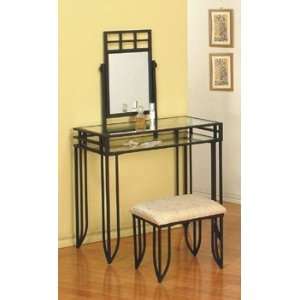  Black Matrix Design Vanity Table Mirror & Stool/Bench Set 