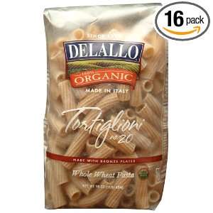 DeLallo Organic Whole Wheat Tortiglioni #20, 16 Ounce Units (Pack of 