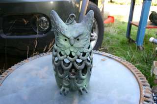   Cast Iron Owl Candle Holder circa 1950 with Hanging Loop  