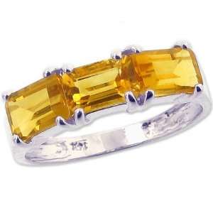   White Gold Octagon Three Stone Ring Citrine, size6.5 diViene Jewelry