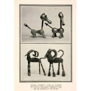  1929 Print German Toy Animal Wood Straw Goat Stag Deer 
