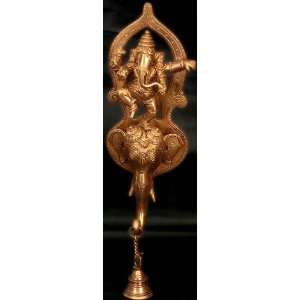  Dancing Ganesha Wall Hanging Bell   Brass Sculpture