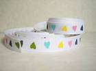 yds 3/8 WHITE with HEARTS Grosgrain Ribbon