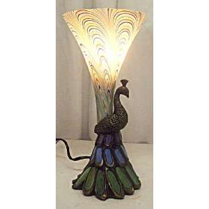  Stained Glass Peacock Accent Table Lamp