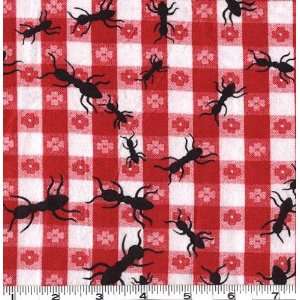  45 Wide Flannel Picnic Ants Red Fabric By The Yard: Arts 