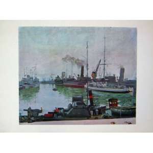   : C1918 War Ships Harbour John Lavery British Artist: Home & Kitchen