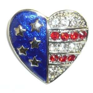  Silverplated Enamel & Crystal Patriotic Heart Pin Jewelry