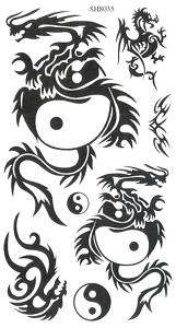Yin Yang Black White Dragon Temporary Tattoos SH8035  