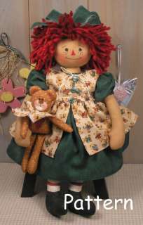   Raggedy Ann Cloth Doll w/ Bear Folk Art Sewing Craft Fabric 38  