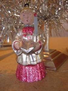   plastic CHOIR BOY CHRISTMAS ORNAMENT w Candle PINK skirting bow tie