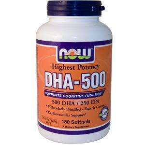 Now Foods DHA 500, 500 DHA / 250 EPA, 180 Softgels  