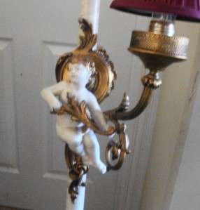 MID CENTURY POLE LAMP WITH TWO CHERUBS 104 SPRING LOADED  