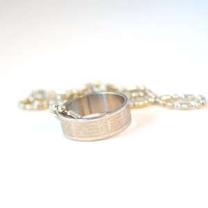  Etched Christian Cross & Inscription Steel Ring Hanging on 