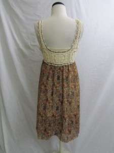 ANGIE Boutique Brown Floral Crochet Embellished Tank Dress Sundress L 