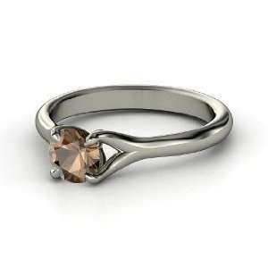    Cynthia Ring, Round Smoky Quartz 14K White Gold Ring: Jewelry