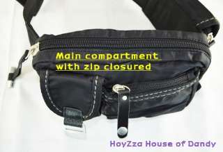 Water Repellent multi pocket waist belt fanny Bag Black  