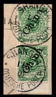GERMAN P.O.S IN CHINA SG8 1898 5pf GREEN OVPT ON GERMANY PAIR USED ON 
