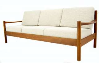 Danish Mid Century Modern Teak Sofa New Knoll Wool Upholstery  
