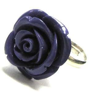 24mm purple coral carved rose flower adjustable ring size 5 7:  