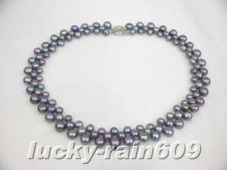 3row black freshwater pearls necklace  