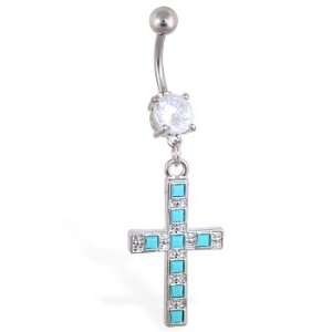  Jeweled belly ring with dangling big cross Jewelry