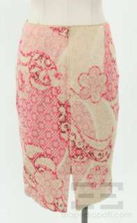 Elie Tahari 2 Pc Pink & Cream Wool Printed Jacket & Pencil Skirt Set 