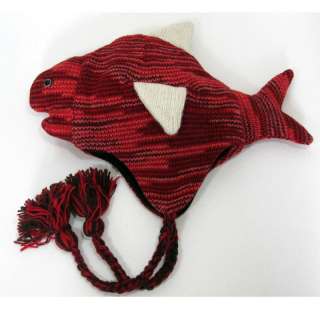 100% Wool Hand Made Super Warm Animal Hats FISH 1pc  