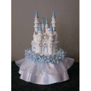   Silver Accents Castle Cake Topper with Blue Flowers: Kitchen & Dining