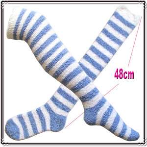 Blue&White striped thick towel over knee high stockings  