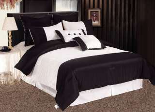 8pcs Solid Black Pleats Comforter Set Bed In A Bag Queen  