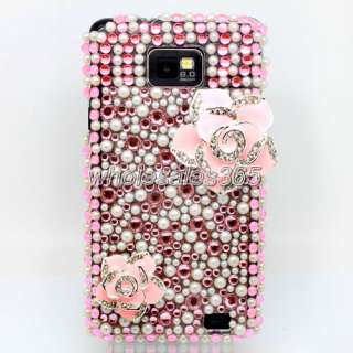 3D Flower Back Cover For Samsung Galaxy S2 i9100 Bling Pearl Crystal 
