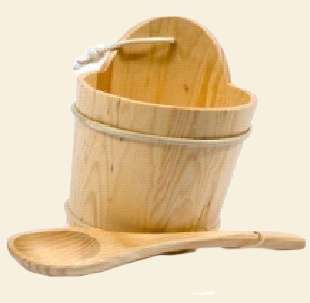 Sauna Wooden Water Bucket & Ladle Set W/O Liner  