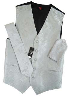 20D/ New Mens Silver/Gray Tuxedo Vest Set, Paisleys  