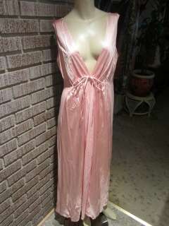 Womens Vintage Grecian Style Two Tone Pink Nylon Drawstring Nightgown 