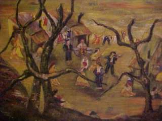   Folk Art Gypsy Travelers Encampment Night Camp Oil Painting ~ Olivier