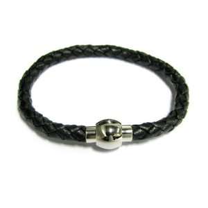 Stainless Steel Black Braided Bolo Leather Cord 5mm Magnetic Wrist 