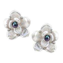   and Black Freshwater Pearl Flower Earrings (6 10 mm)  