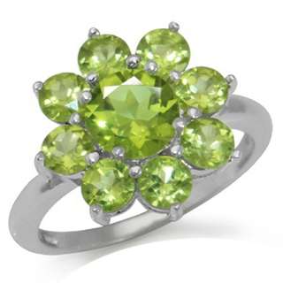 01ct. Natural Peridot 925 Sterling Silver Flower Cluster Ring  