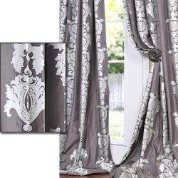   Silver Metallic Print Faux Silk 84 inch Curtain Panel  Overstock