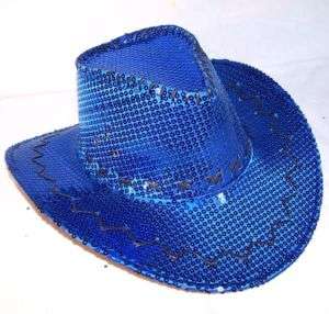 SEQUIN BLUE COWBOY HAT party WESTERN dance headwear cap  