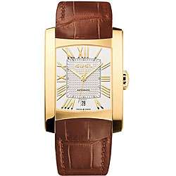   Mens Leather Strap Yellow Gold Automatic Watch  Overstock
