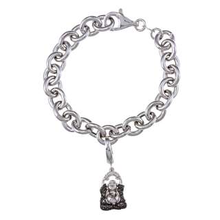 Sterling Silver Black Diamond Buddha Charm Bracelet  