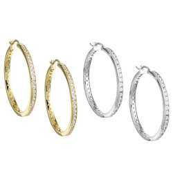 14k Gold Overlay CZ Large Hoop Earrings  
