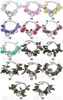 New Lady Jewelry Beads Flower Retro Bracelet Cuff Wrist Watch Gift 