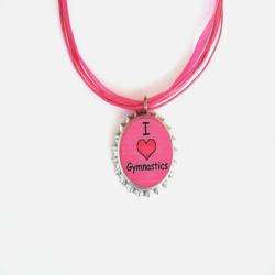 Bow Clippeez 2 Envy Hot Pink I Love Gymnastics Bottle Cap Necklace 